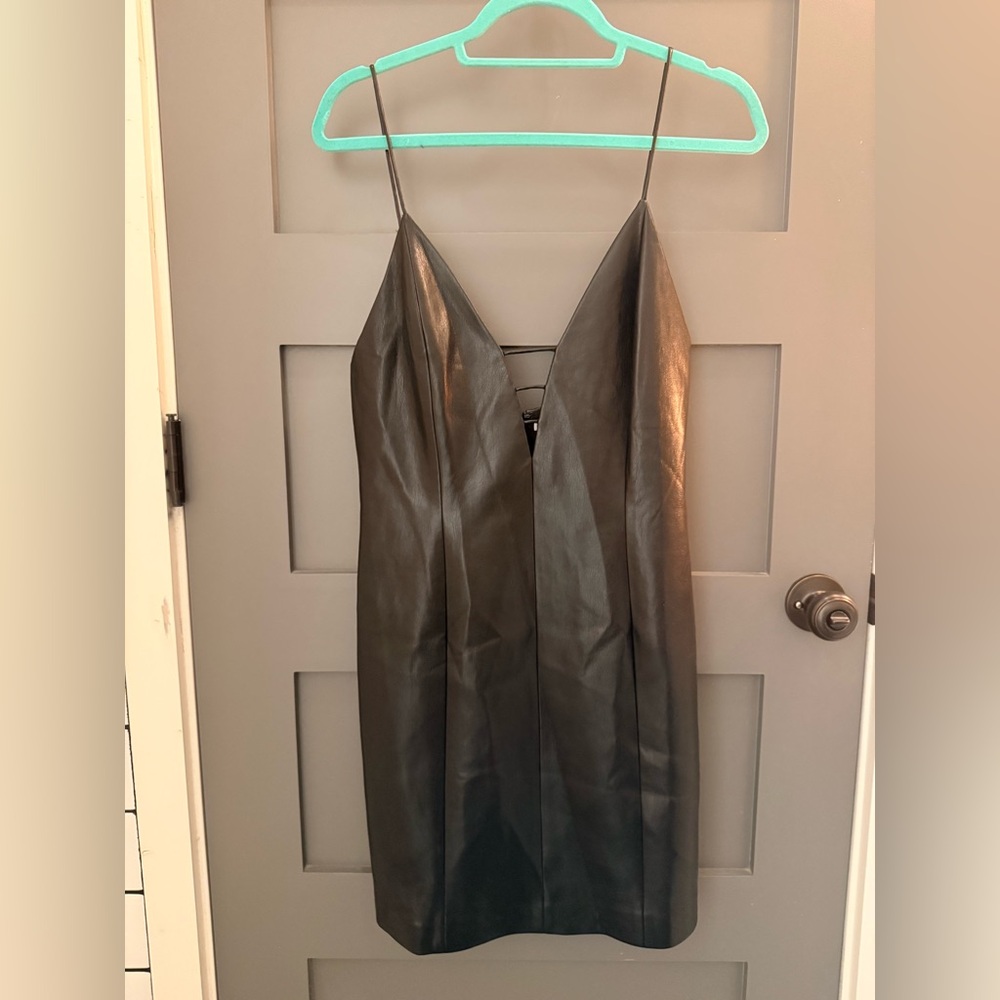 Alice + Olivia Faux Leather Black Strappy Dress